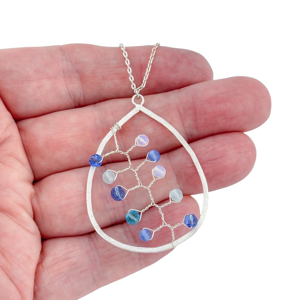 Vintage Sterling Silver 925 Blue Glass Bead Pendant Necklace 15.5"-18"